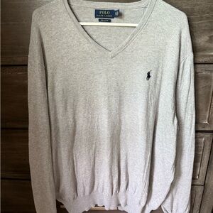 Ralph Lauren Gray V-Neck Sweater Classic Knit